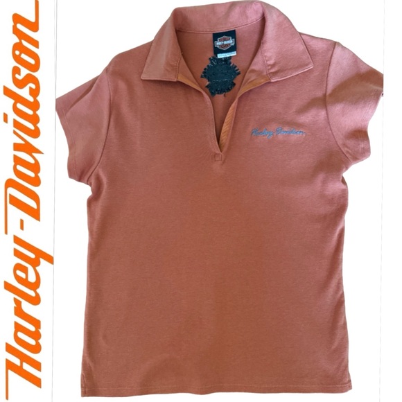 NEW RARE‼️ Harley Davidson V Neck Crop Sleeve Polo - Size L - Picture 1 of 4